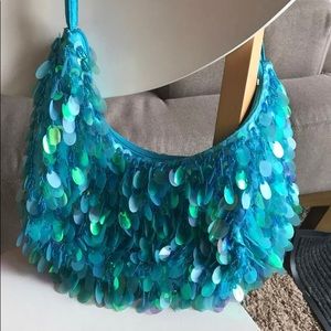 Teal beaded purse